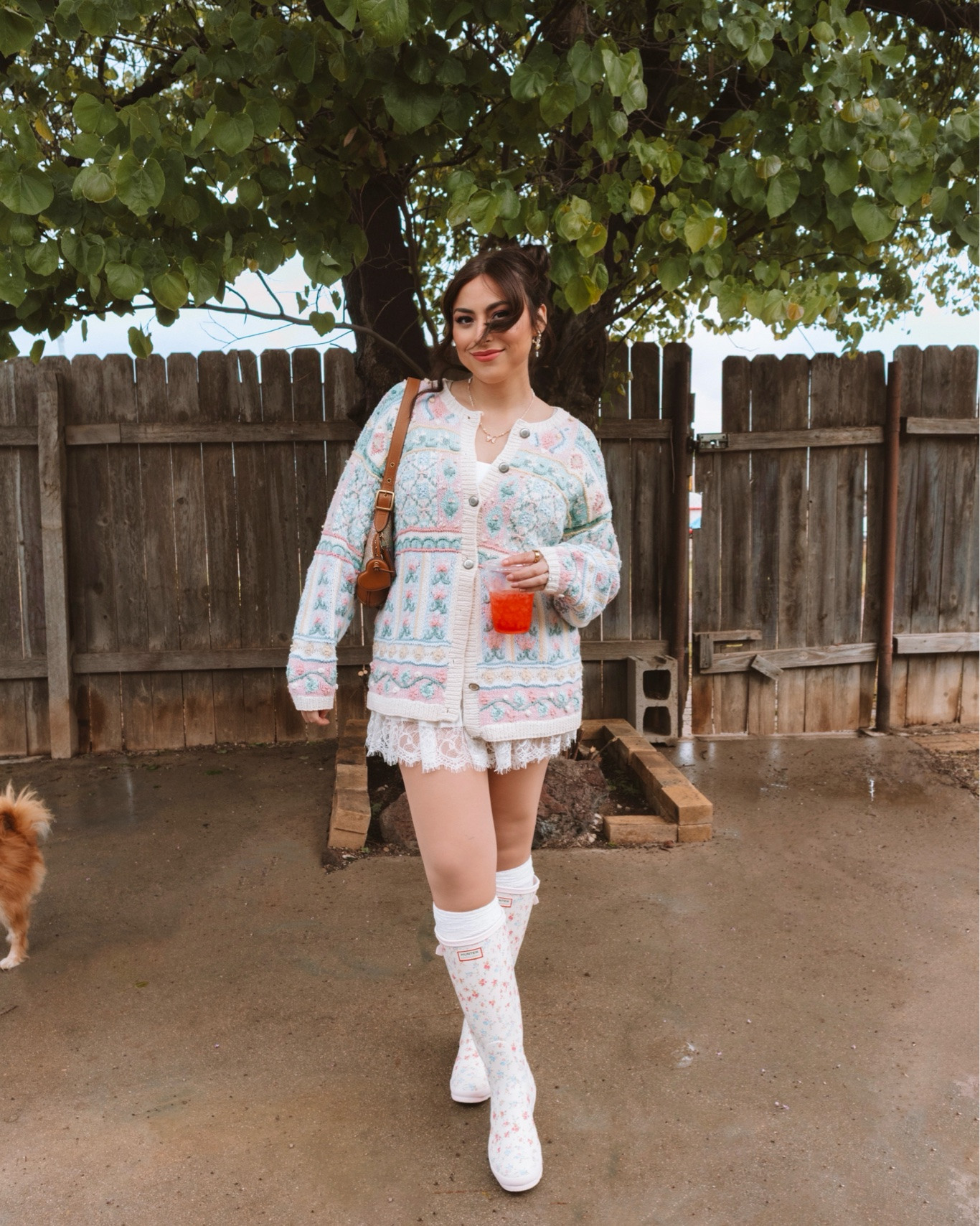 Cozy, vintage, and slightly grandma-coded 🩷 Paired with LSF rain boots & my rainbow crystal Coach bag for the full effect ☔️🌈✨

#LTKootd #LTKdayinmylife #LTKSeasonal