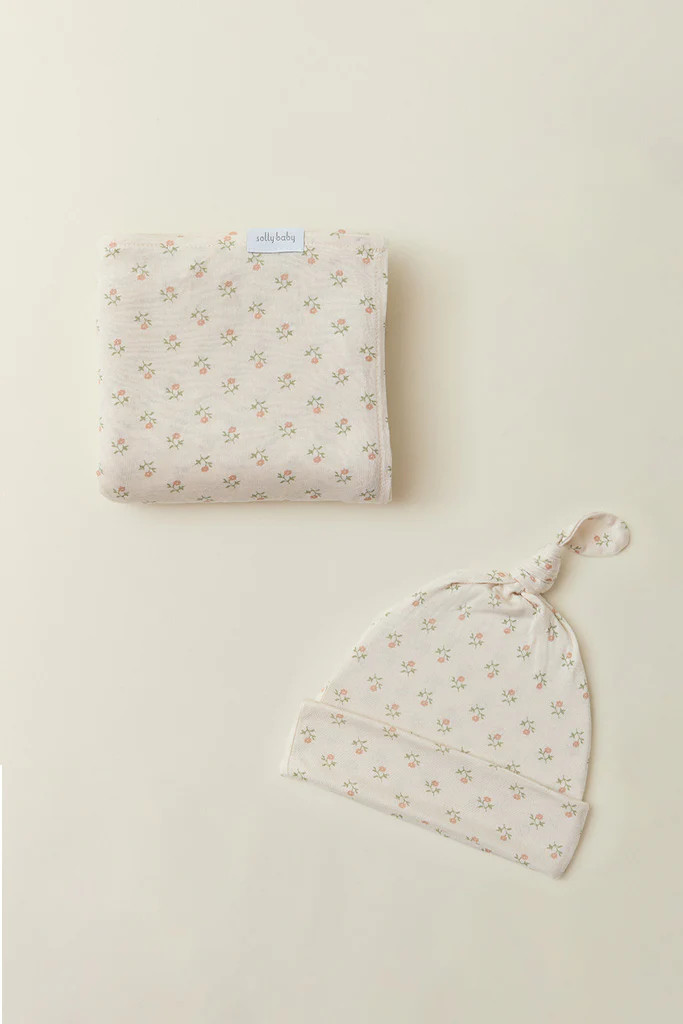 Blush Floret Swaddle + Hat Set | Solly Baby