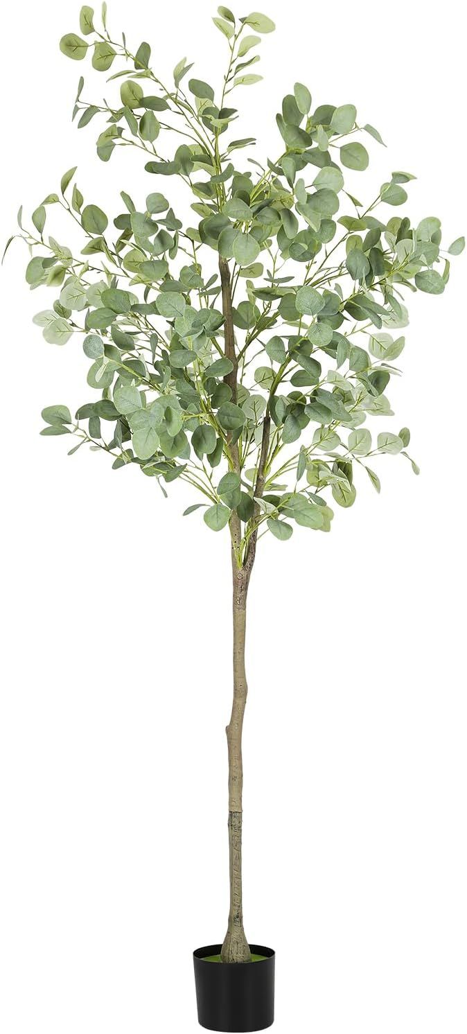 Artificial Eucalyptus Tree,6Ft Tall Fake Potted Tree Silk Faux Eucalyptus Tree with Plastic Nurse... | Amazon (US)