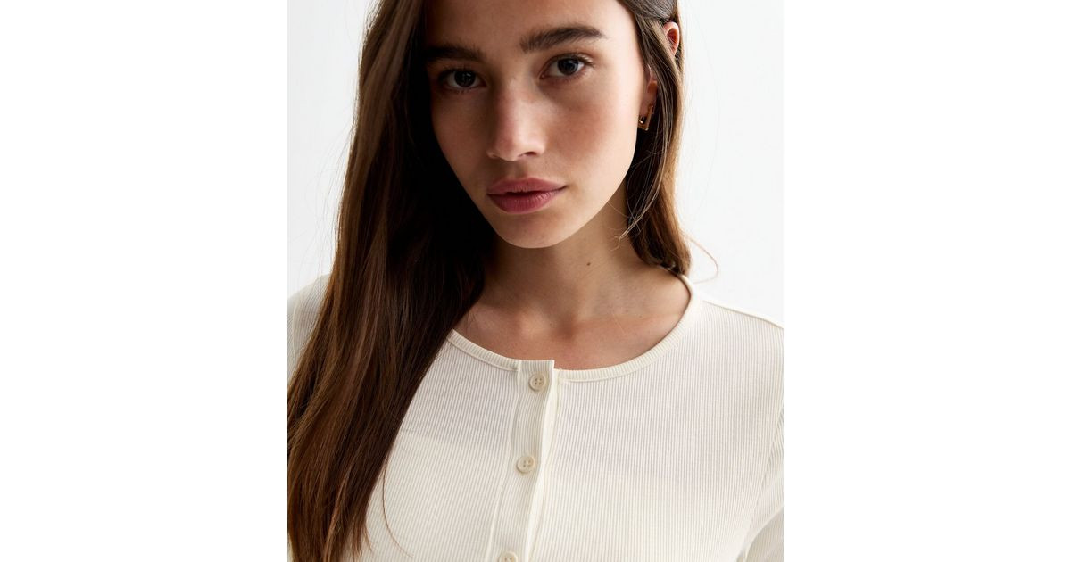 Cream Rib Crew Neck Cardigan | New Look | New Look (UK)