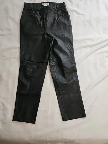 Tower Hill Women's Size 12 High Waist Black Leather Pants Straight Leg Lined | eBay US