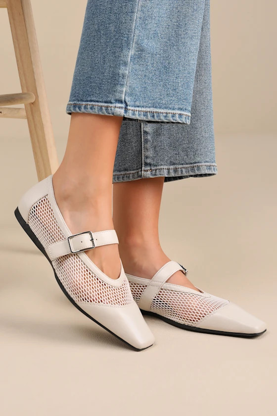Wioletta Off White Leather Mesh Ballet Flats | Lulus