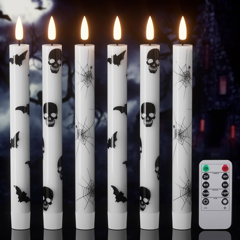 Halloween Flameless Taper Candles with Remote Timer, 6 Pack LED Flickering Candlestick, Battery O... | Amazon (US)