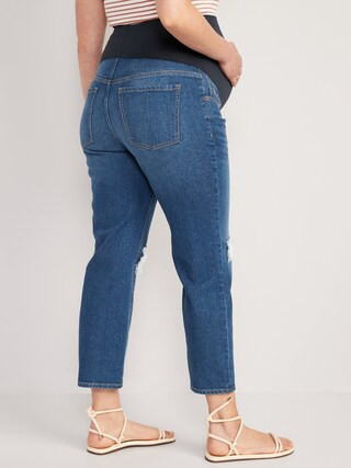 Maternity Full Panel Ripped Boyfriend Jeans | Old Navy (US)