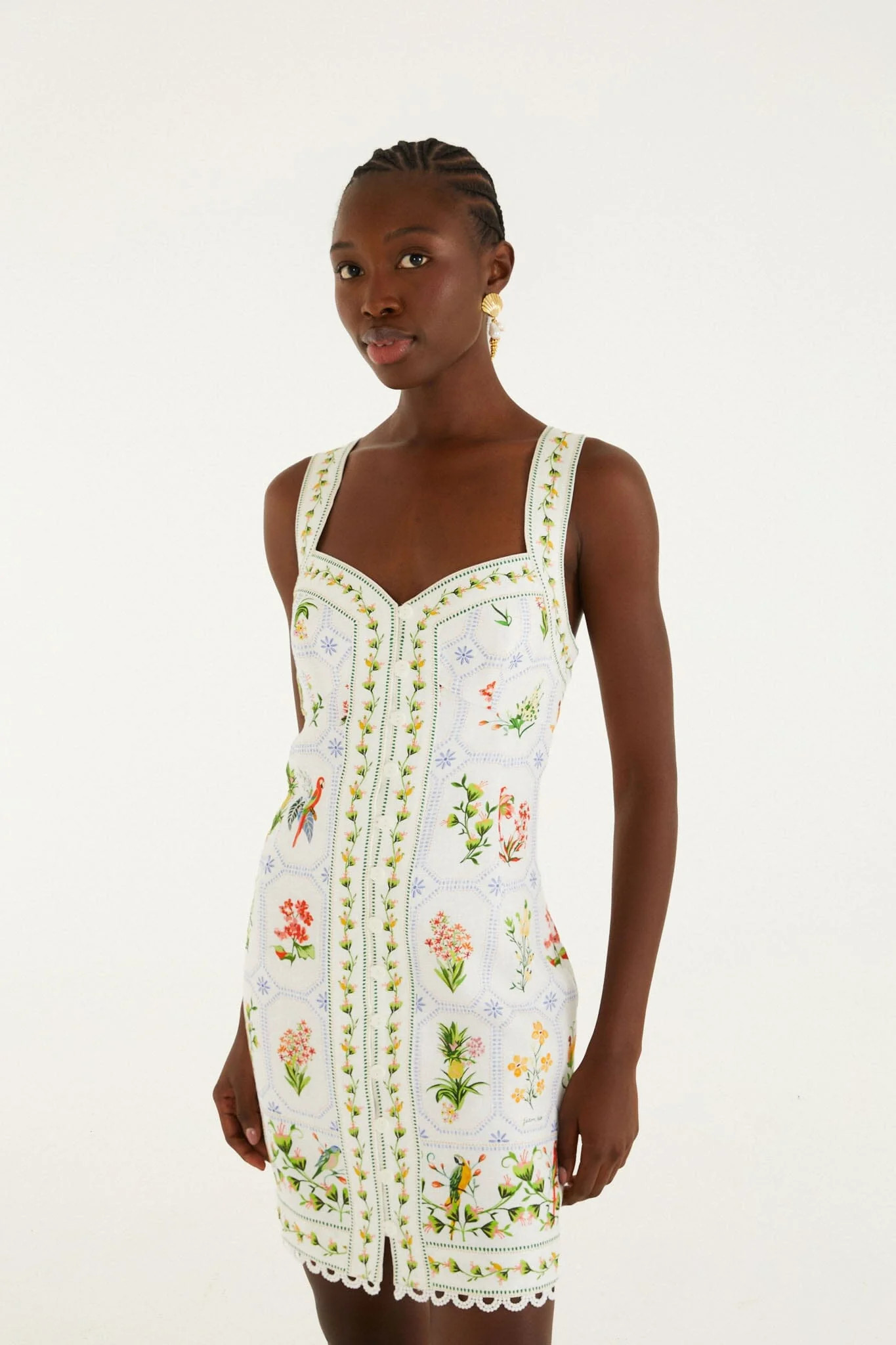 Tropical Porcelain Off-White Mini Dress | FARM Rio | FarmRio (US)
