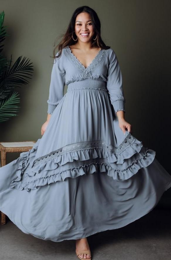 Pippa Ruffle Maxi Dress | Dusty Blue | Baltic Born