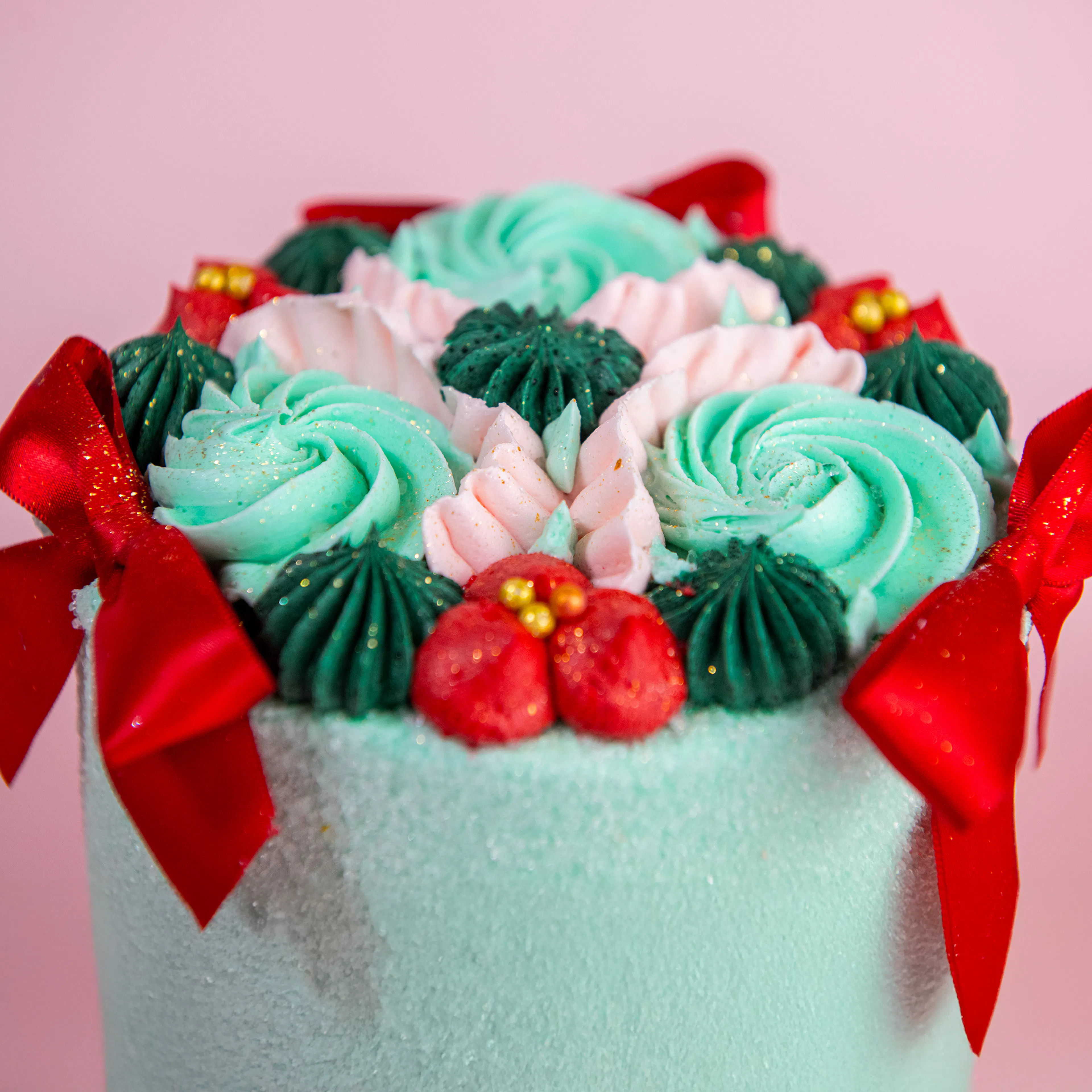 Holiday "Ribbon & Ruffles" Cake by Trophy Cupcakes | Goldbelly | Goldbelly
