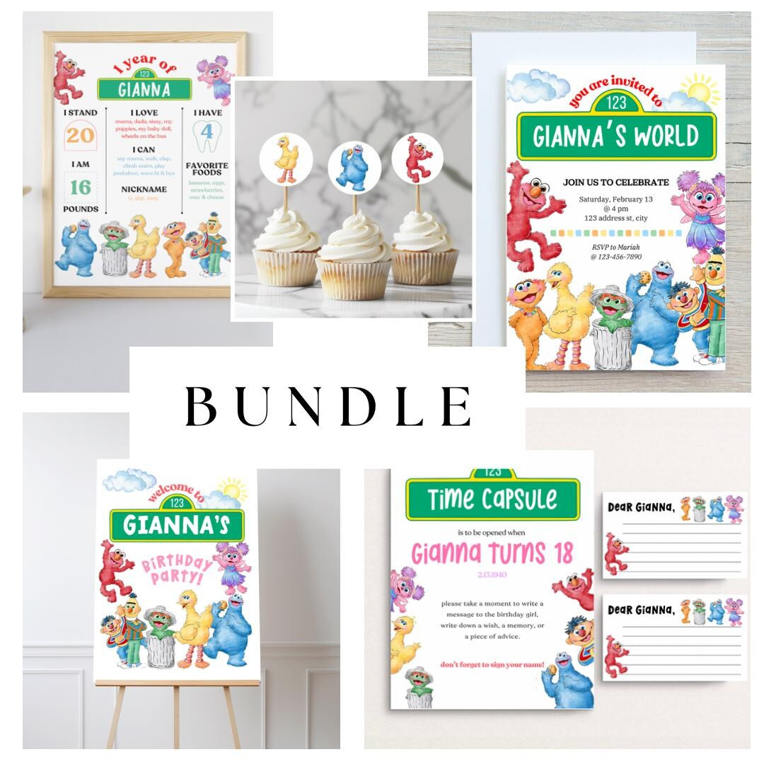 Editable Toddler Birthday Invitation Bundle Printable Sesame Birthday Party Bundle Birthday Party... | Etsy (US)
