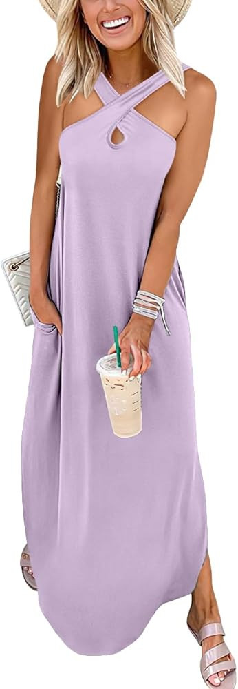 ANRABESS Women’s Casual Summer Maxi Dress Sexy Slit Side Sleeveless Loose Beach Long Sundress V... | Amazon (US)