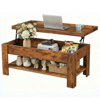 Lift Top Coffee Table with Hidden Storage, Wood Center Rising Table with Large Hidden Compartment Storage Shelf for Living Room Home Office, Brown | Target