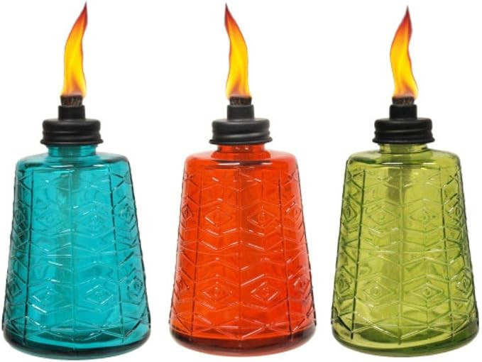 TIKI 6-Inch Molded Glass Table Torch, Red, Green & Blue (Set of 3) | Amazon (US)