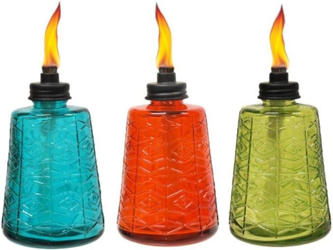 TIKI 6-Inch Molded Glass Table Torch, Red, Green & Blue (Set of 3) | Amazon (US)
