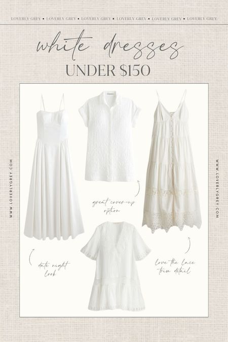 White dresses under $150. I'm loving the lace detail on this H&M midi dress and crinkle Abercrombie dress as a swim cover up. Loverly Grey, white dress 

#LTKSeasonal #LTKBeauty #LTKStyleTip