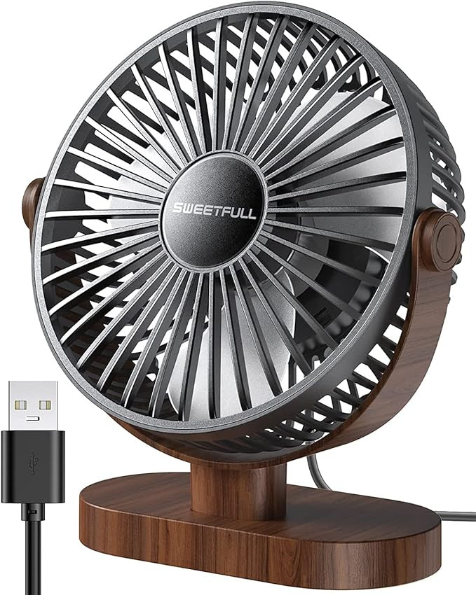 SWEETFULL 6.5 Inch USB Small Desk Fan, 3 Speeds Quiet Portable Desktop Table Fan, 360° Adjustmen... | Amazon (US)