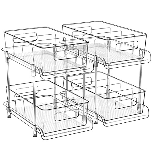 HIHEGD 2-Tier Bathroom Organizer with Dividers, Clear Under Sink and Pull-Out Cabinet Organizer for Kitchen and Pantry Storage | Amazon (US)