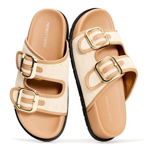 Project Cloud Platform Summer Sandals for Women 2026 - Comfortable and Adjustable Straps Summer Slides - Non-Slip Casual Womens Sandals (Sharl-2, RAFFIA,7.5M) | Amazon (US)