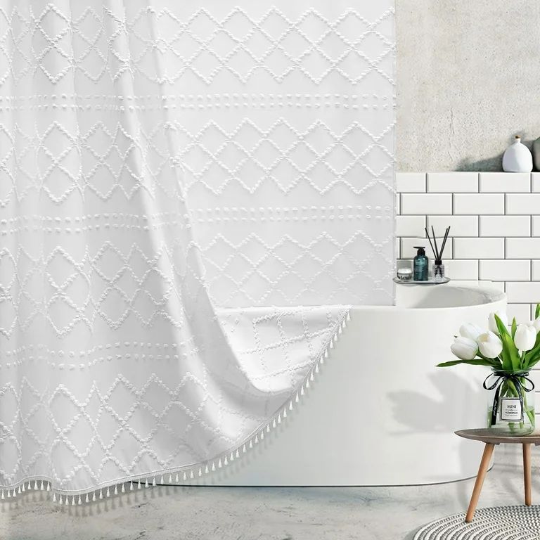 Siiluminisoy Boho White Textured Shower Curtain for Bathroom,72 x 72 Tufted Chevron Striped Cheni... | Walmart (US)