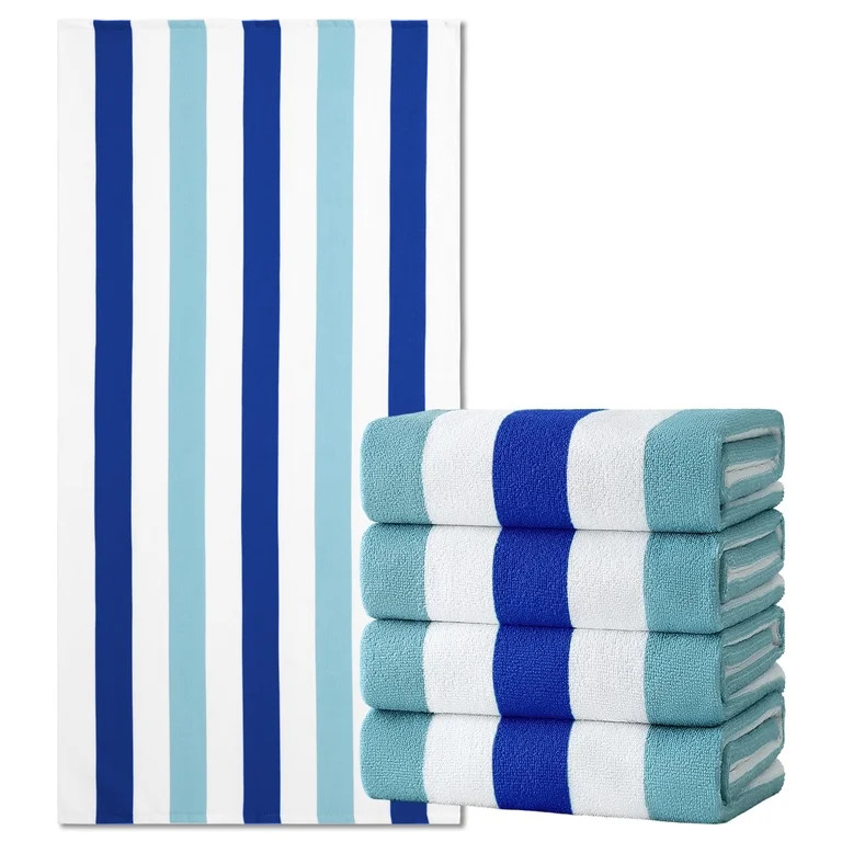 Jessy Home 4 Pack Turquoise Blue Oversized Beach Towel Set, 40"x70" Striped Beach Towels Super Ab... | Walmart (US)