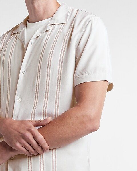 Slim Striped Rayon Short Sleeve Shirt | Express
