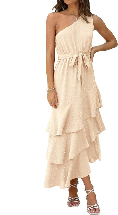 PRETTYGARDEN Women's Summer Floral Sundress Casual One Shoulder Tiered Ruffle Flowy Midi Beach Bo... | Amazon (US)
