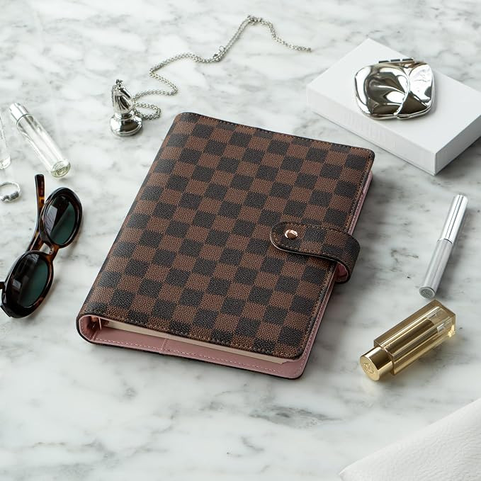 DAILY RITMO™ PU Checkered Leather A5 Six Ring Binder Planner Cover with 160 Pages of Daily To D... | Amazon (US)