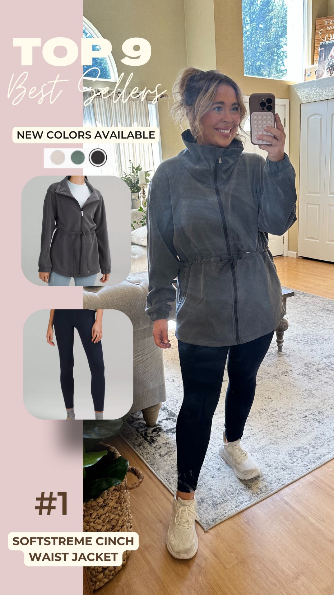 Midsize weekly best sellers. Lululemon cinch waist jacket &  navy align leggings. Size 12 in 25” leggings. I’m 5’4 and leggings hit at my ankle. Size 12 in jacket. 

#LTKfindsunder100 #LTKmidsize #LTKfitness