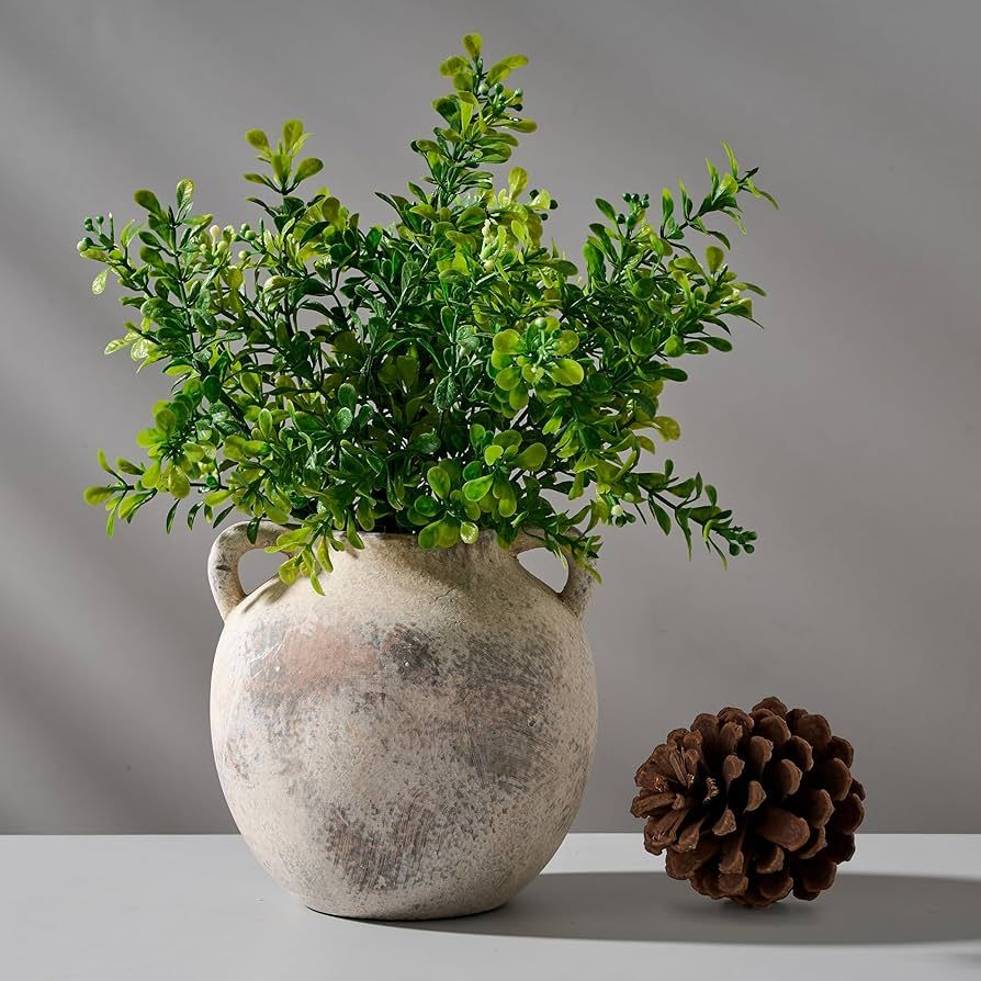 PORCER Ceramic Vase, 5.8 Inch Terracotta Vase with Handles, Decorative Vase, Rustic Vase for Home... | Amazon (US)