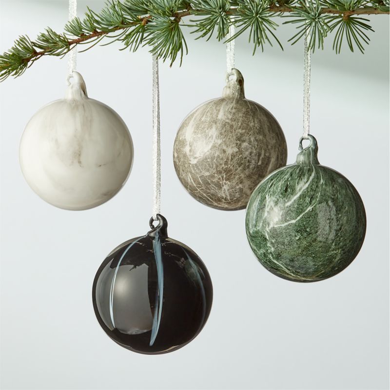 Marbleized Glass Ball Christmas Tree Ornaments Set of 4 | CB2 | CB2