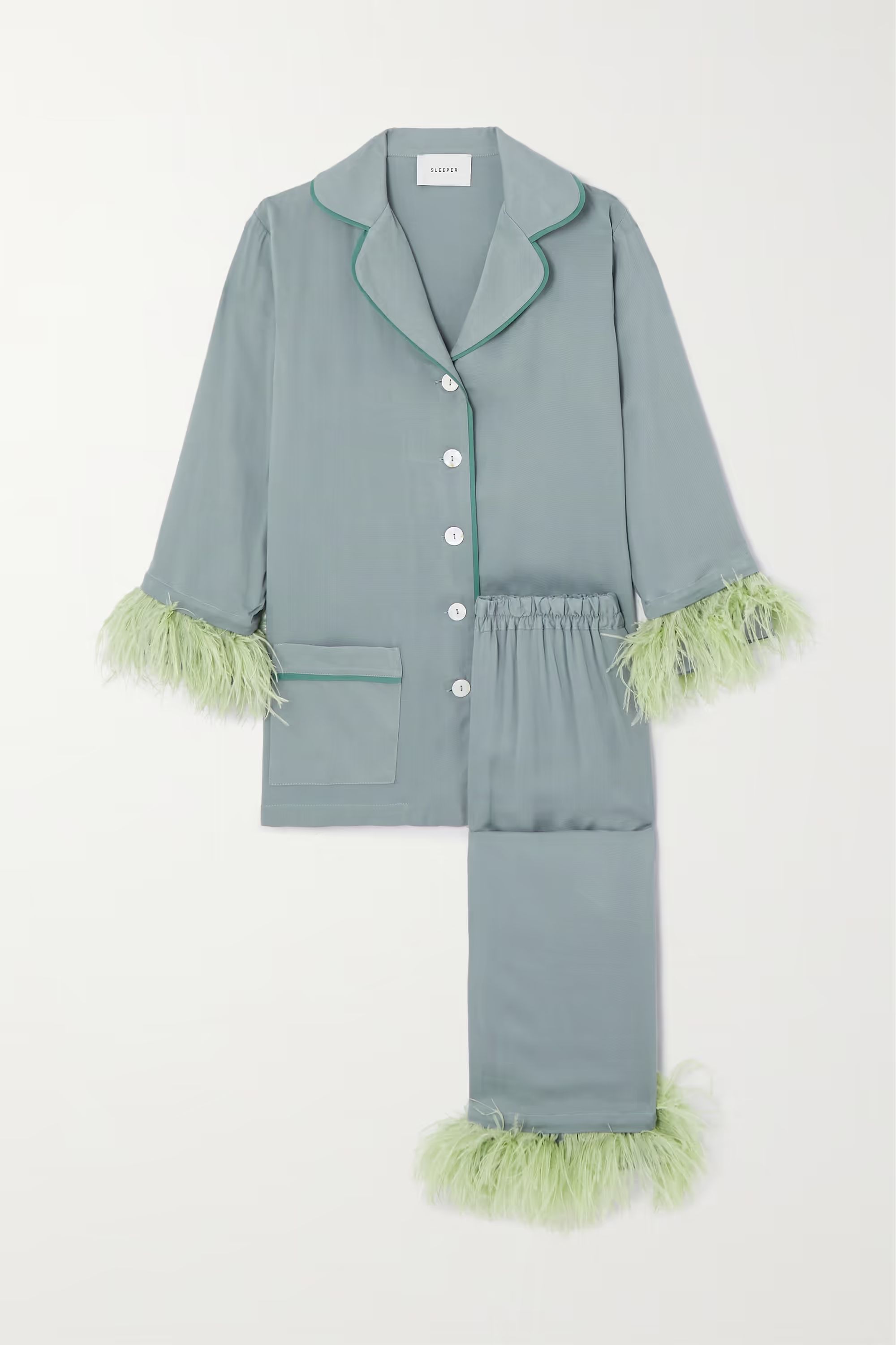 Party feather-trimmed twill pajama set | NET-A-PORTER (UK & EU)