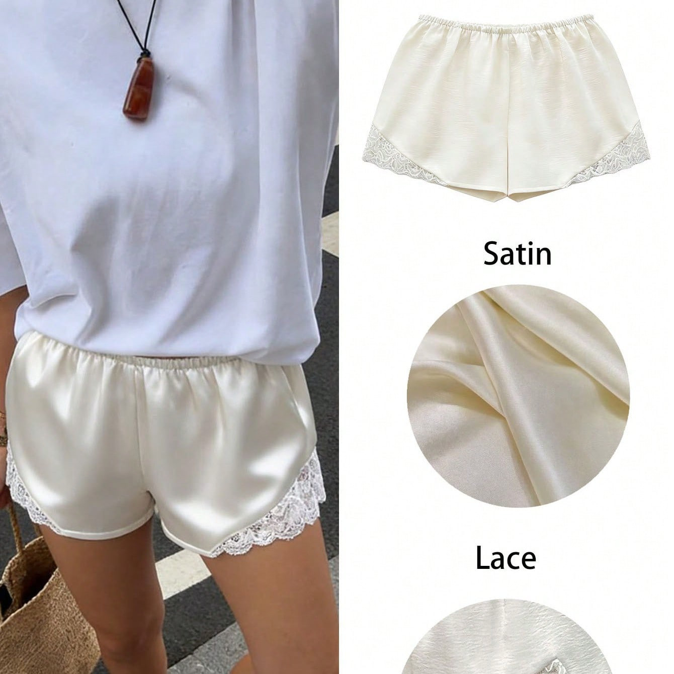 Siren Gaze Boho Women's Lace Trim Satin Silk Shorts Shiny Elastic Waist Mini Shorts Pettipants Half Slip Shorts French Knickers Boyshorts For Dresses Full Coverage Underwear Lounge Pants Women Satin Silk Shorts Lace Trim Patchwork Mini Micro Shorts Silky Low Rise Coquette Lounge Slip Bottoms Y2k Summer Wide Leg Loun Women's Solid Color Elastic Waist Lace Trim Loose Shorts,Satin Lace‑Trim Shorts,Summer Outfits,Vacation Outfits Women ,Spring–Summer Elegant Casual Looks,Spring/Summer Cream Shorts Ruffled Shorts, White Lace Shorts, Bloomers Ruffle Shorts Elasticated Satin Pull On Lace Trim Shorts Cute Summer Vacation Boho Cute Sunday Best Valentines Day Pants Spring Holiday Women's Elastic Waist Loose Casual Shorts, Versatile For Summer | SHEIN