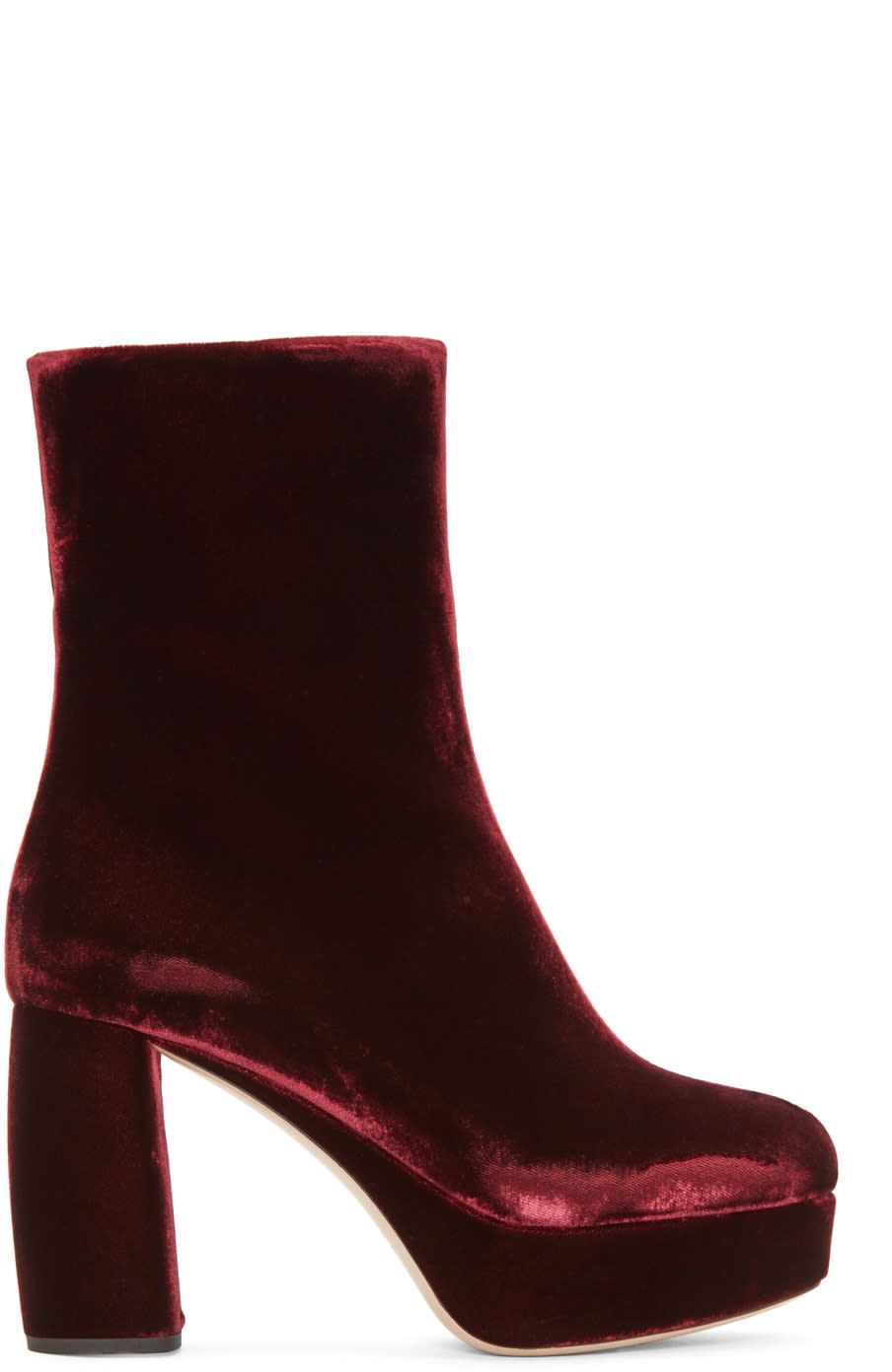 Miu Miu Burgundy Velvet Boots | SSENSE