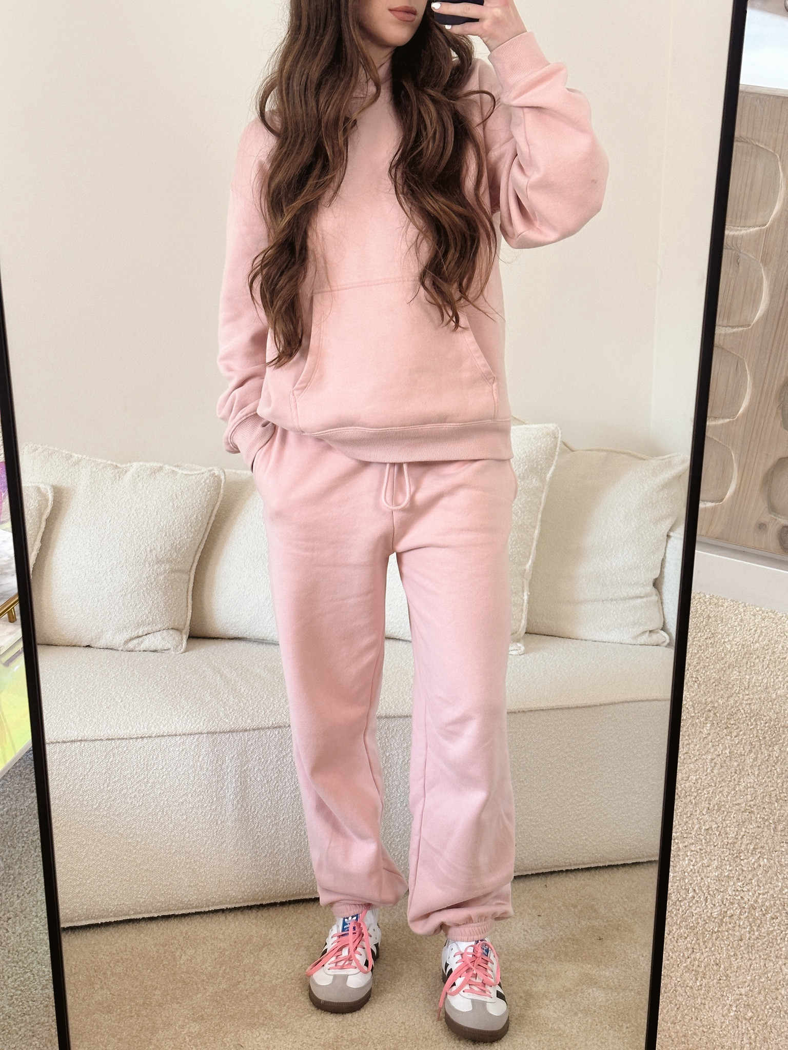 Cute and cozy pink sweatsuit ootd 🌸 wearing a small in the sweats and a large in the hoodie 

#LTKfindsunder50 #LTKshoecrush #LTKstyletip