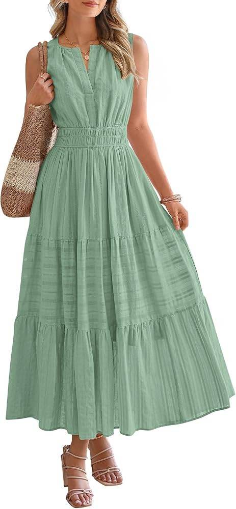 BTFBM Summer Dresses for Women 2026 Sleeveless Boho V Neck A Line Flowy Spring Casual Maxi Dress ... | Amazon (US)
