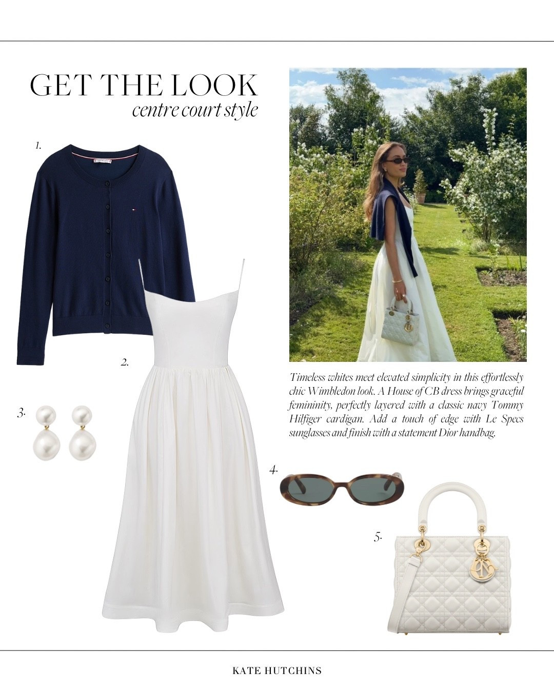 Timeless whites meet elevated simplicity in this effortlessly chic Wimbledon look. A structured House of CB dress brings graceful femininity, perfectly layered with a classic navy Tommy Hilfiger cardigan. Add a touch of edge with Le Specs sunglasses and finish with a statement Dior handbag. Elegant pearls complete the ensemble — crisp, clean, and confidently classic.


#LTKsummer