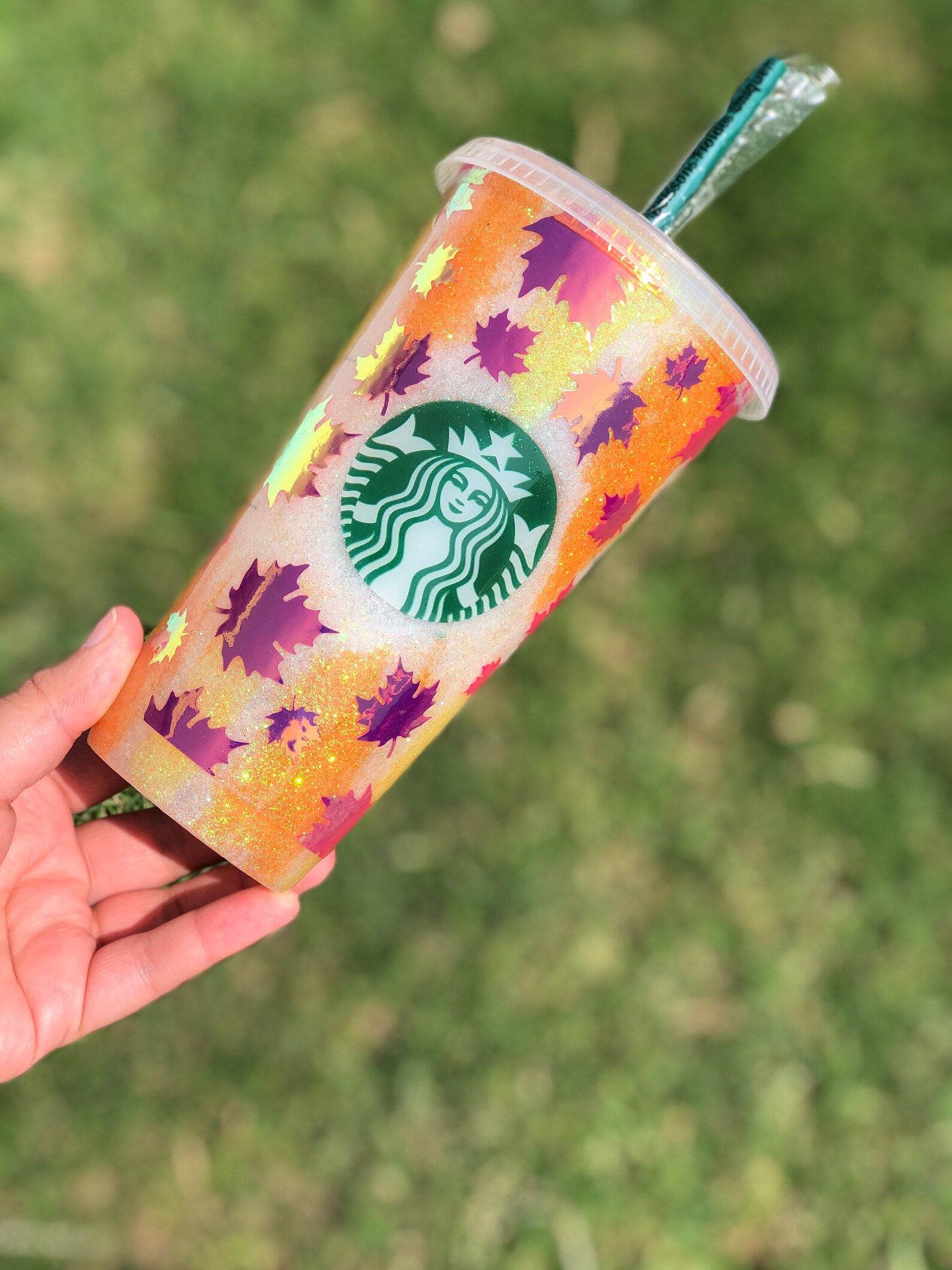 FALL LEAVES STARBUCKS Cup | Fall Glitter Starbucks Cup | Custom Glitter Tumbler | Leaves Tumbler ... | Etsy (US)