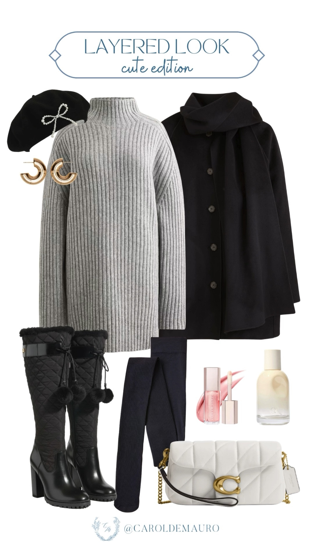 Here's how to achieve that cutesy look with some elevated basics: a cute knitted sweater dress, a black drapey coat, puffer boots, and cute winter accessories like a beret hat with bow details!

layered look, french girl outfit, petite fashion, outfit idea, casual chic, preppy look, coach bag, minimal style

#LTKSeasonal #LTKU #LTKFindsUnder50