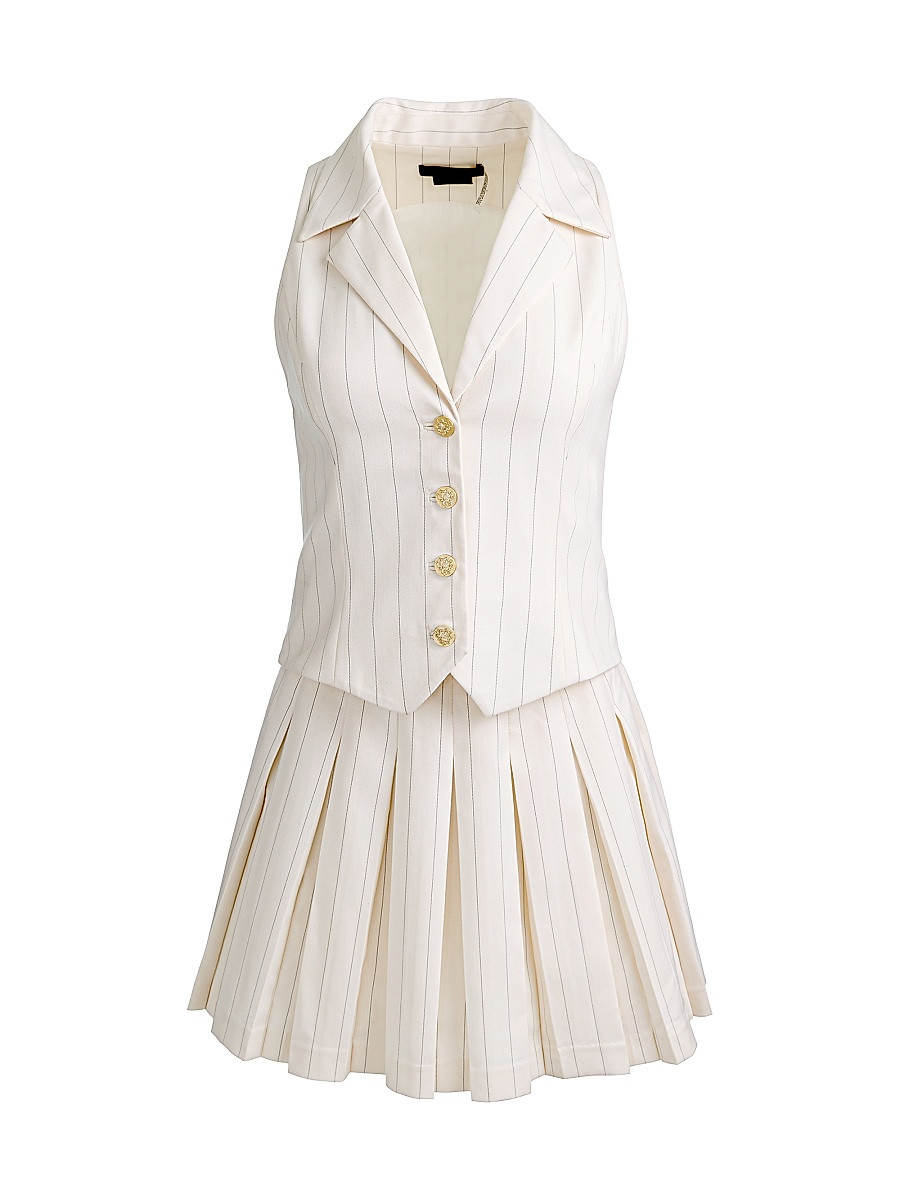 Women's Alicia Vest Pleated Minidress - Off White Black - Size 14 | Saks Fifth Avenue