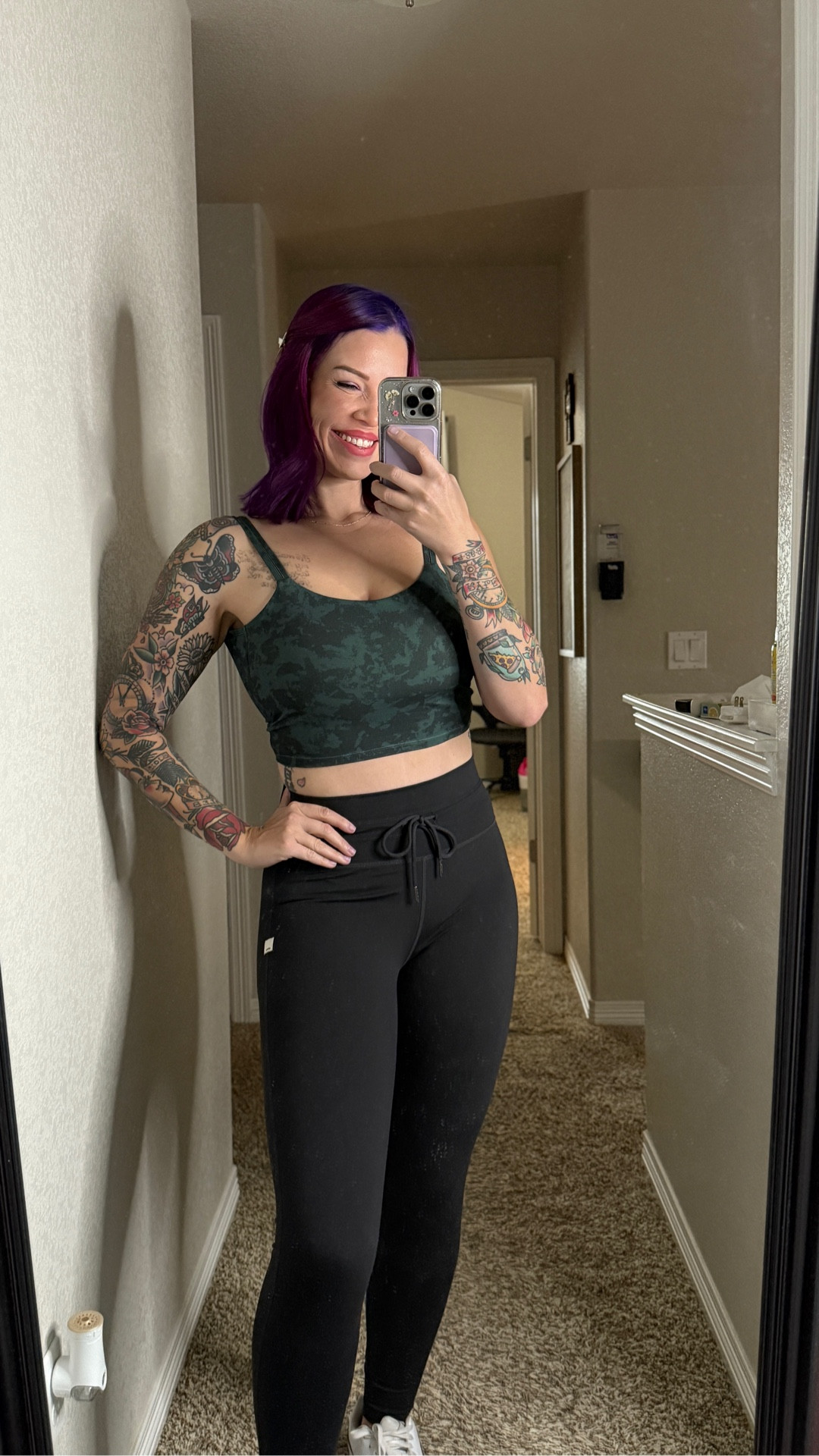 Loving this new print from AOXJOX! Wearing a medium (sports bra). Wearing a medium in the drawstring leggings too! These are so comfy and cute and I have them in three colors now 🤭

#LTKFindsUnder50 #LTKActive #LTKMidsize