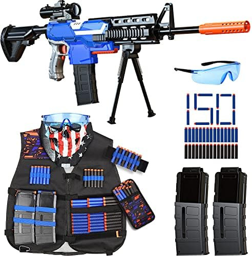 Toy Gun Automatic Machine Gun with Tactical Vest Kit for Nerf Guns, 3 Modes Toy Sniper Rifle with... | Amazon (US)