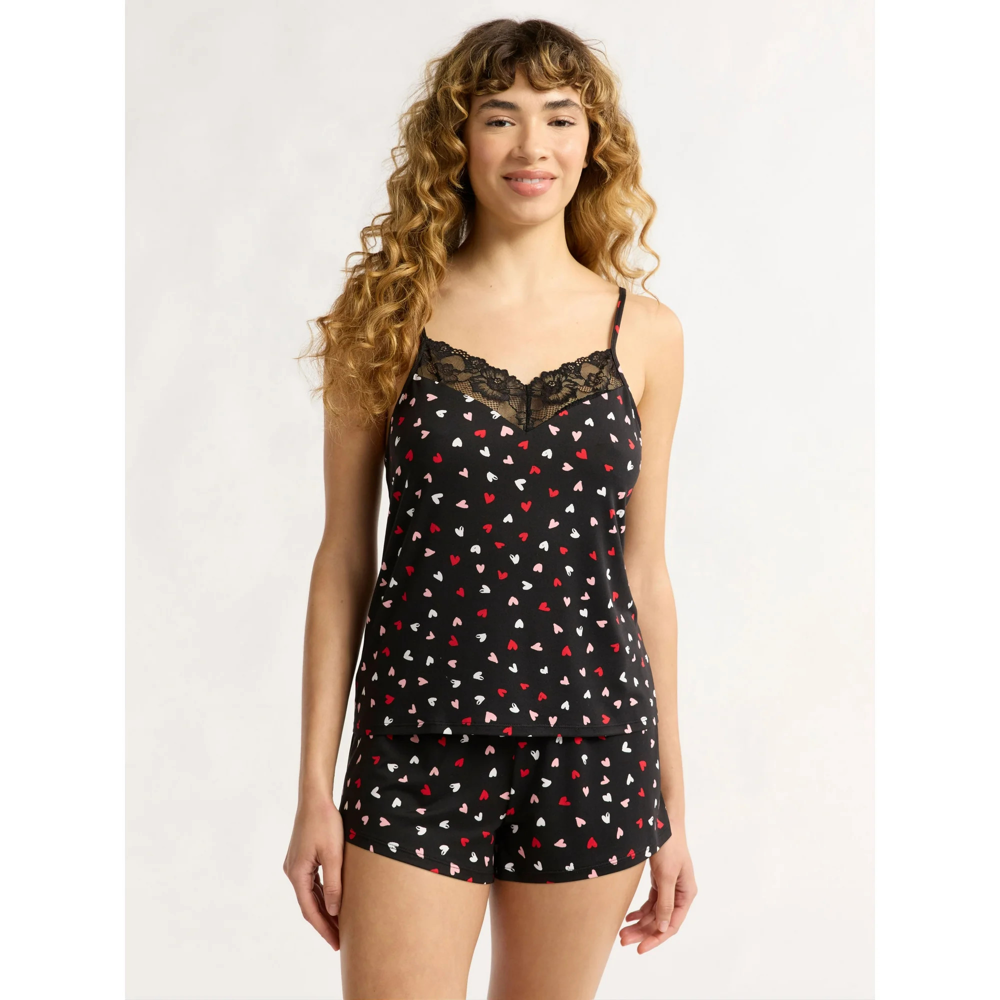 Joyspun Women’s and Women’s Plus Lace Trim Knit Cami and Shorts Pajama Set, Sizes XS to 3X - ... | Walmart (US)