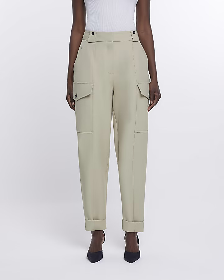 Khaki tapered cargo trousers | River Island (UK & IE)