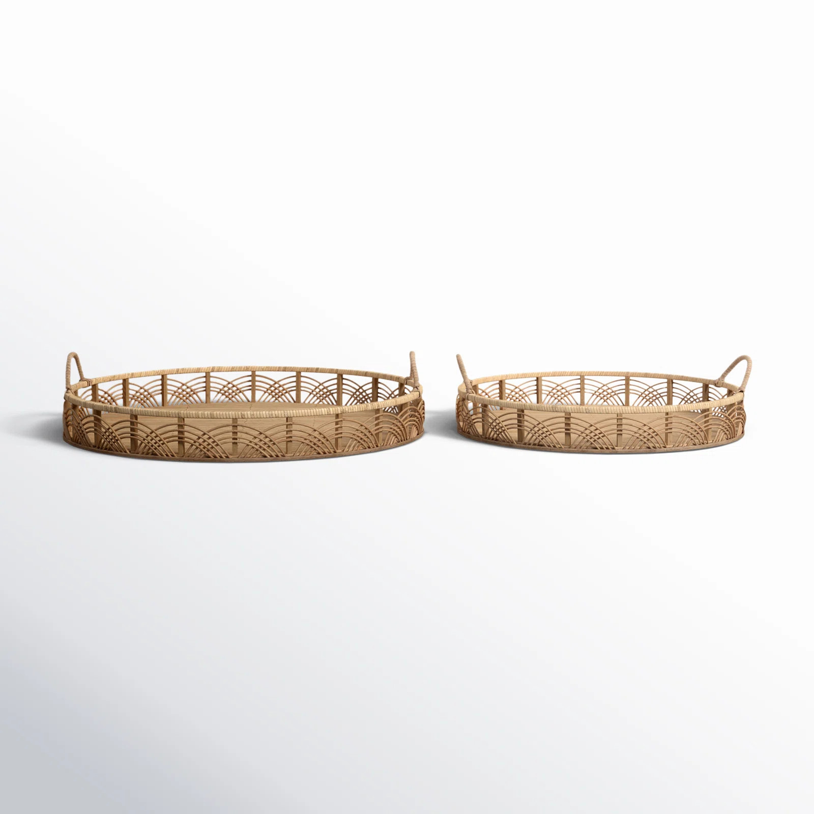 Birch Lane™ Coastal Large Set of 2 Round Bamboo Serving Trays 24 and 30" - 30" x 30" x 4" & Rev... | Wayfair North America