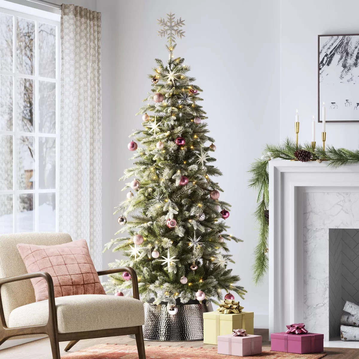 6.5' Pre-lit Flocked and Glittered Indexed Balsam Fir Artificial Christmas Tree Warm White LED Li... | Target