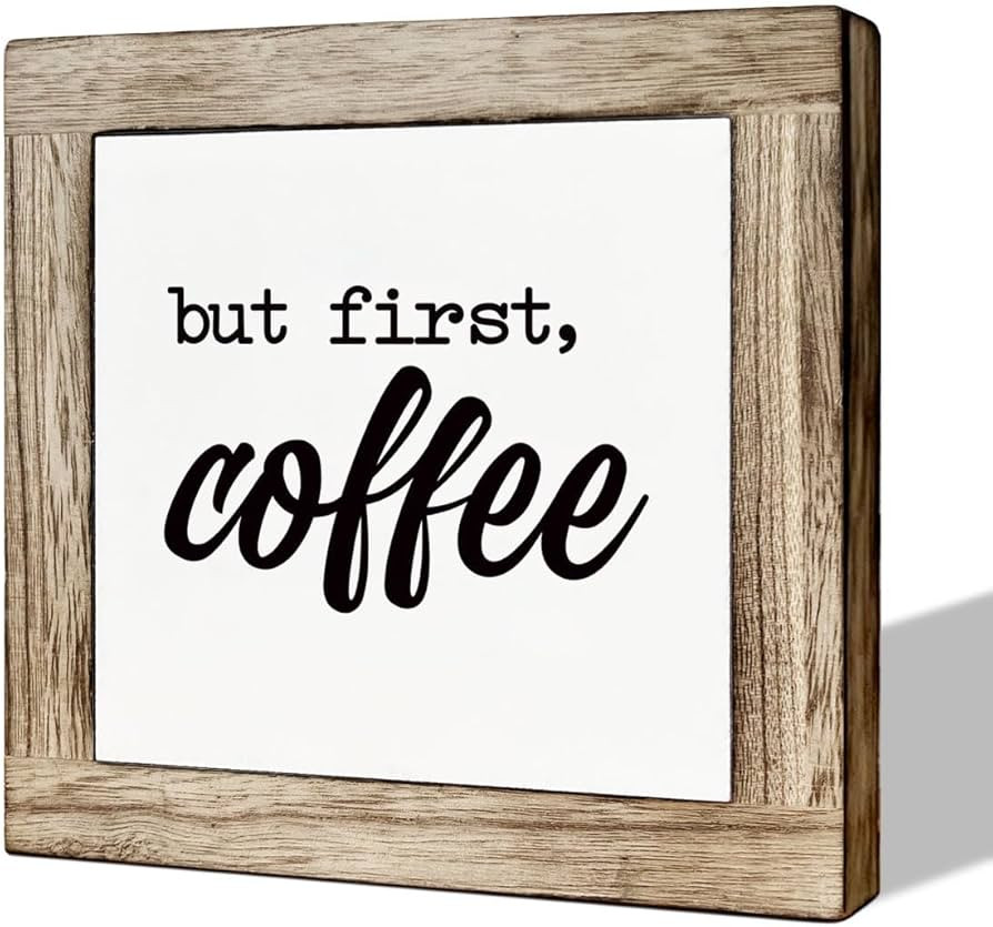But First Coffee Decor Set - Wooden Box Signs for Home, Kitchen & Dining Room - Rustic Tabletop D... | Amazon (US)