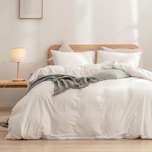 BESTOUCH Duvet Cover Set 100% Washed Cotton Linen Feel Super Soft Comfortable Chic Lightweight 3 ... | Amazon (US)