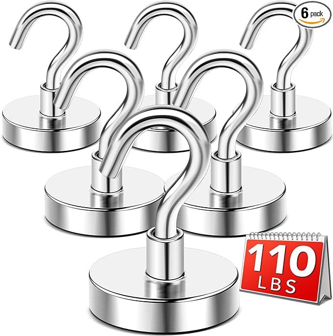 DIYMAG Magnetic Hooks,110 lb Heavy Duty Strong Magnet with Hook for Hanging, Strong Rare Earth Ne... | Amazon (US)