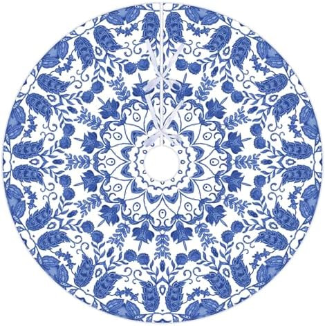 Boao 48 Inch Christmas Blue and White Tree Skirt Xmas Chinoiserie Flower Round Blue White Tree Ma... | Amazon (US)