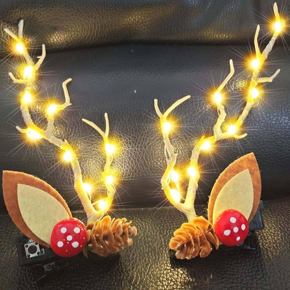 Bartosi LED Light Christmas Hair Clips Reindeer Antlers Xmas Hairpins Hair Barrettes Cute Party C... | Amazon (US)