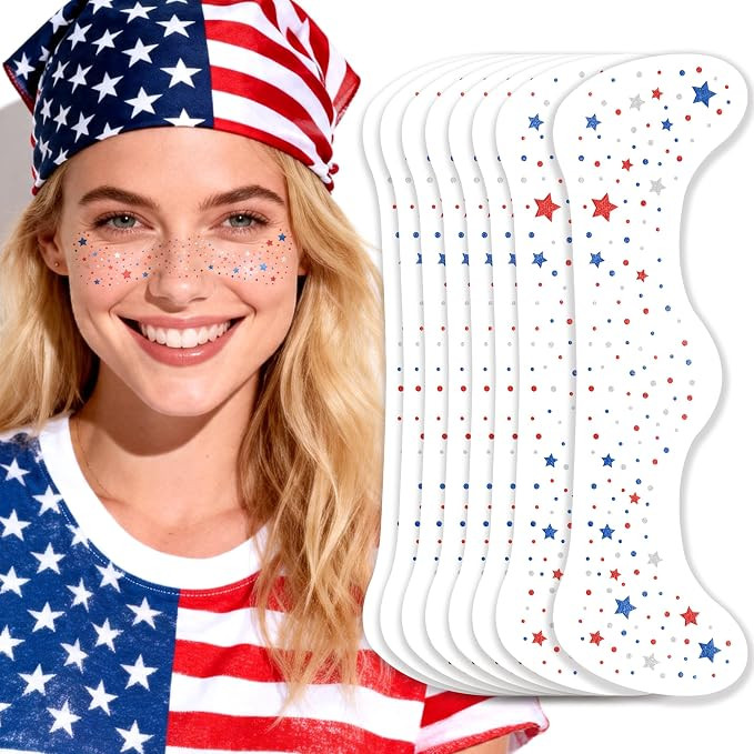 4th of July Red White Blue Glitter Freckles Face Tattoos, Patriotic Star Face Tattoo, July 4th Ac... | Amazon (US)