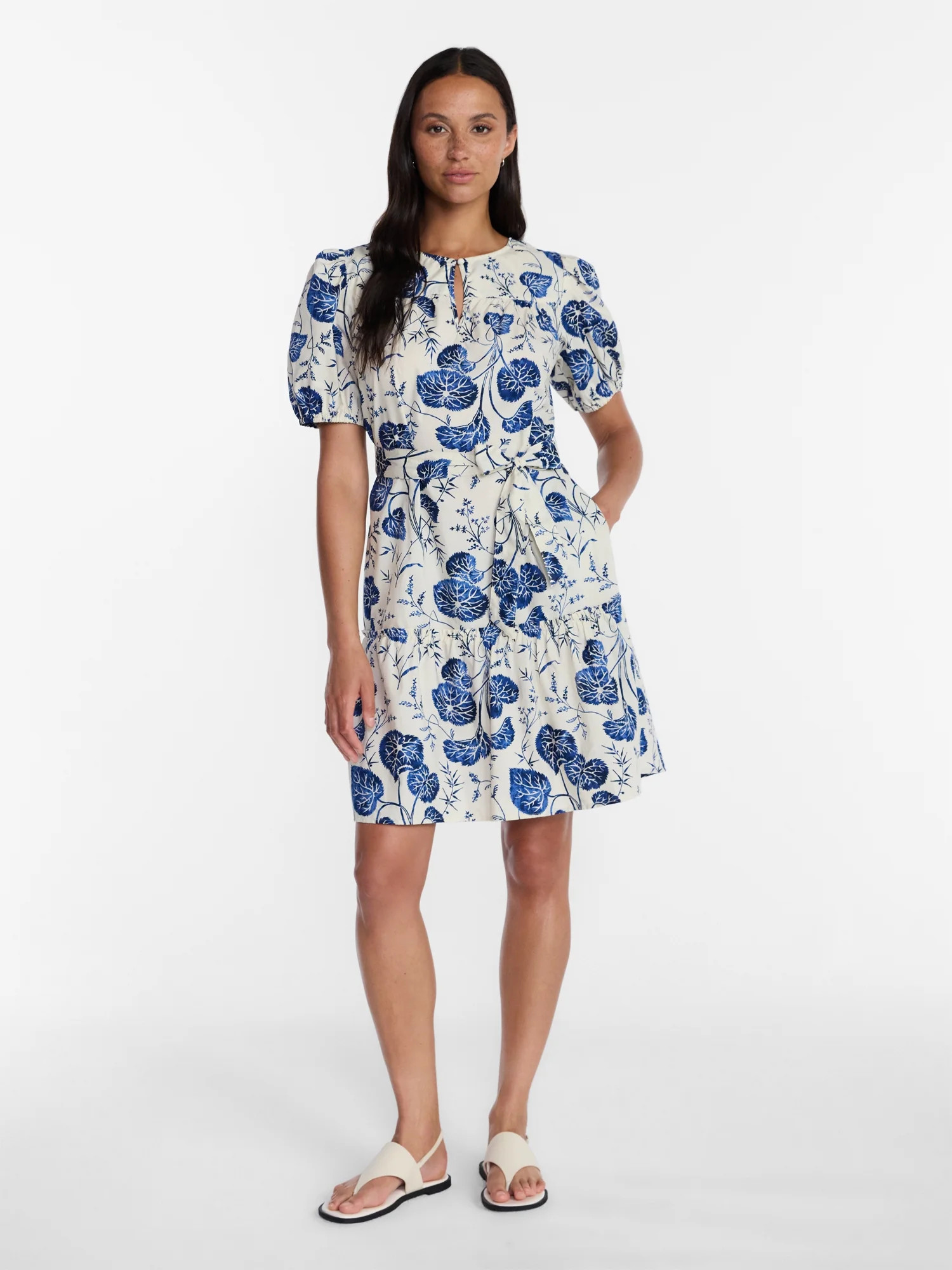 Time and Tru Women's and Women's Plus Cotton Mini Dress with Puff Sleeves, Sizes XS-4X | Walmart (US)